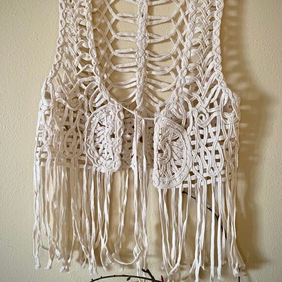 Roommates See Through Cream Hippie Vest Small - Picture 4 of 4